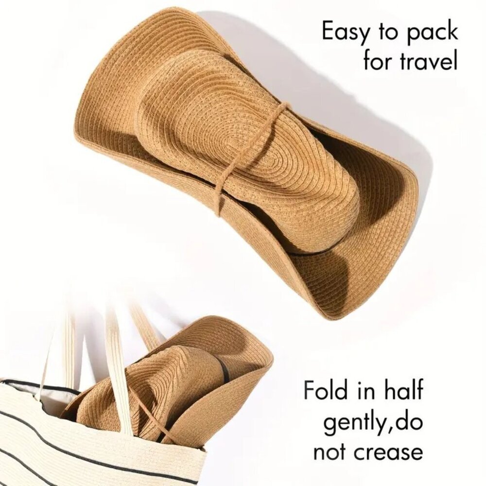 Western Wide Brim Straw Hat (Color: Khaki) - Picture 3 of 4